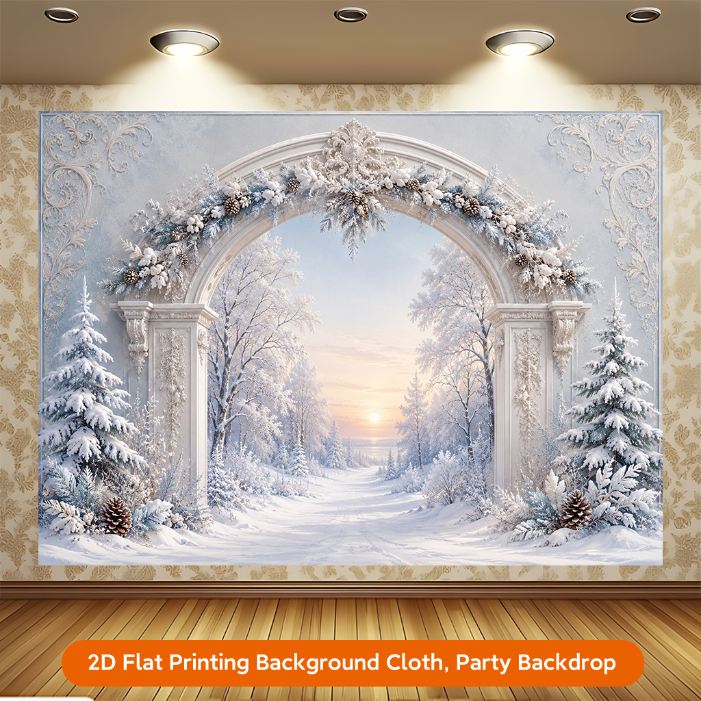 2D Flat Snowy Arch Winter Scene Polyester Backdrop